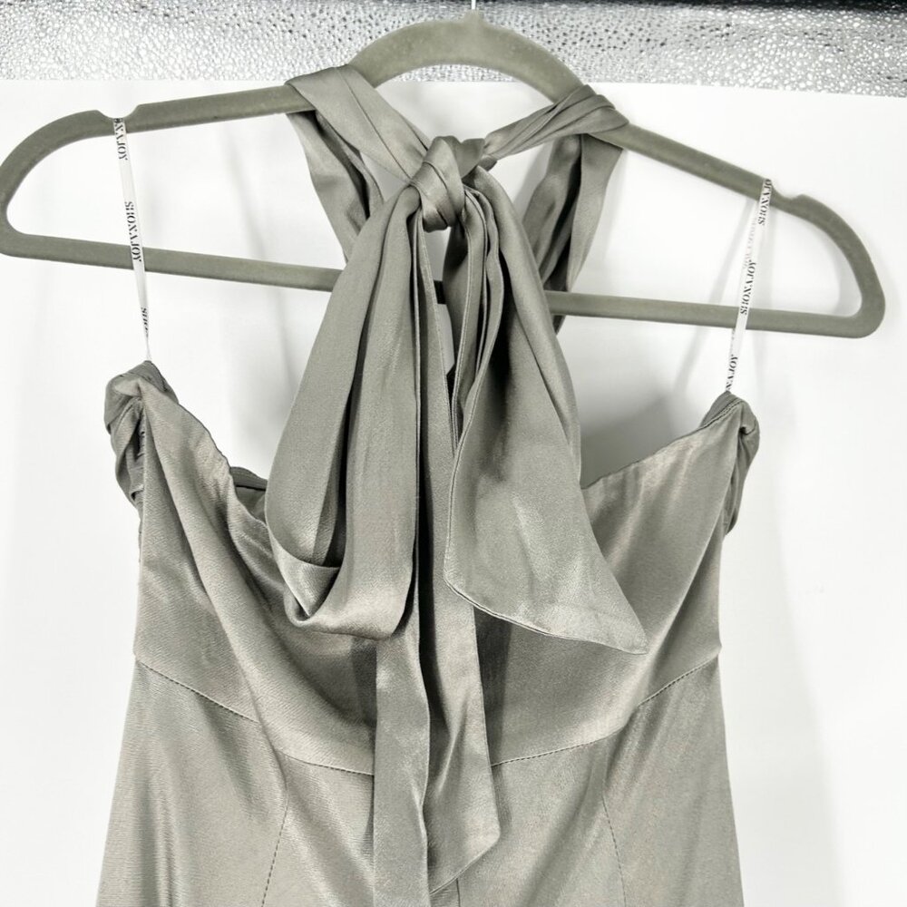 NWT Shona Joy La Lune Ruched Halter Maxi Dress in Sage 4 - Picture 6 of 10